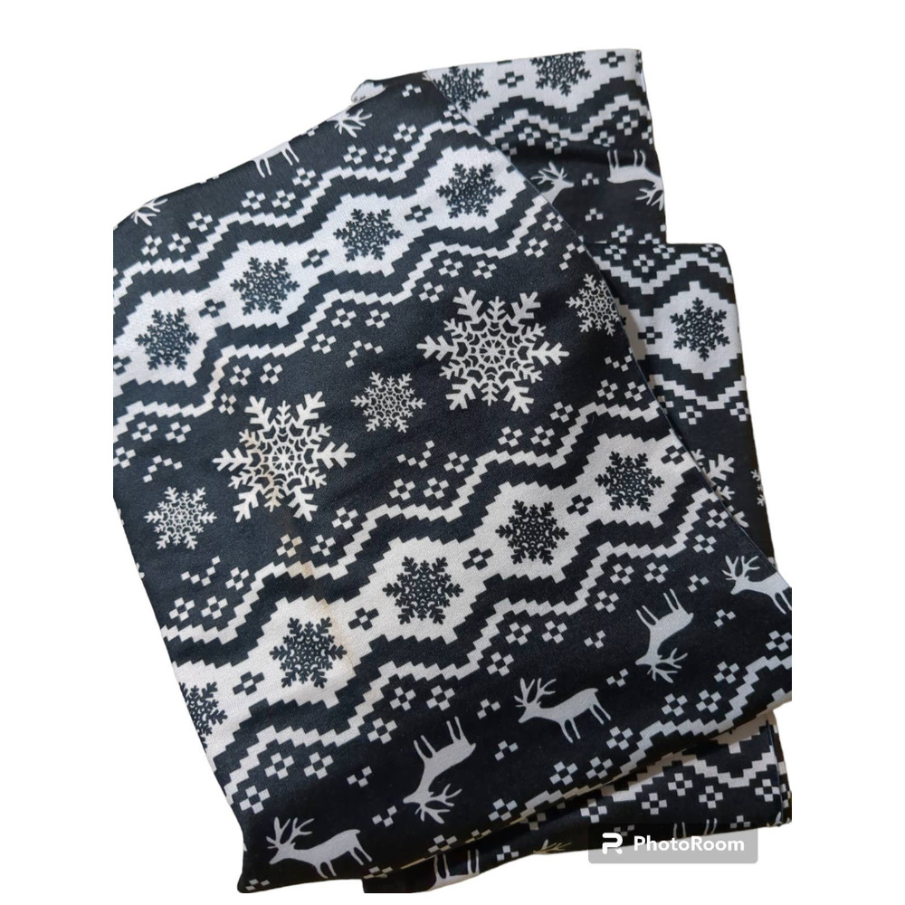 West loop s/m black white snowflake winter Christmas fleece leggings #1f